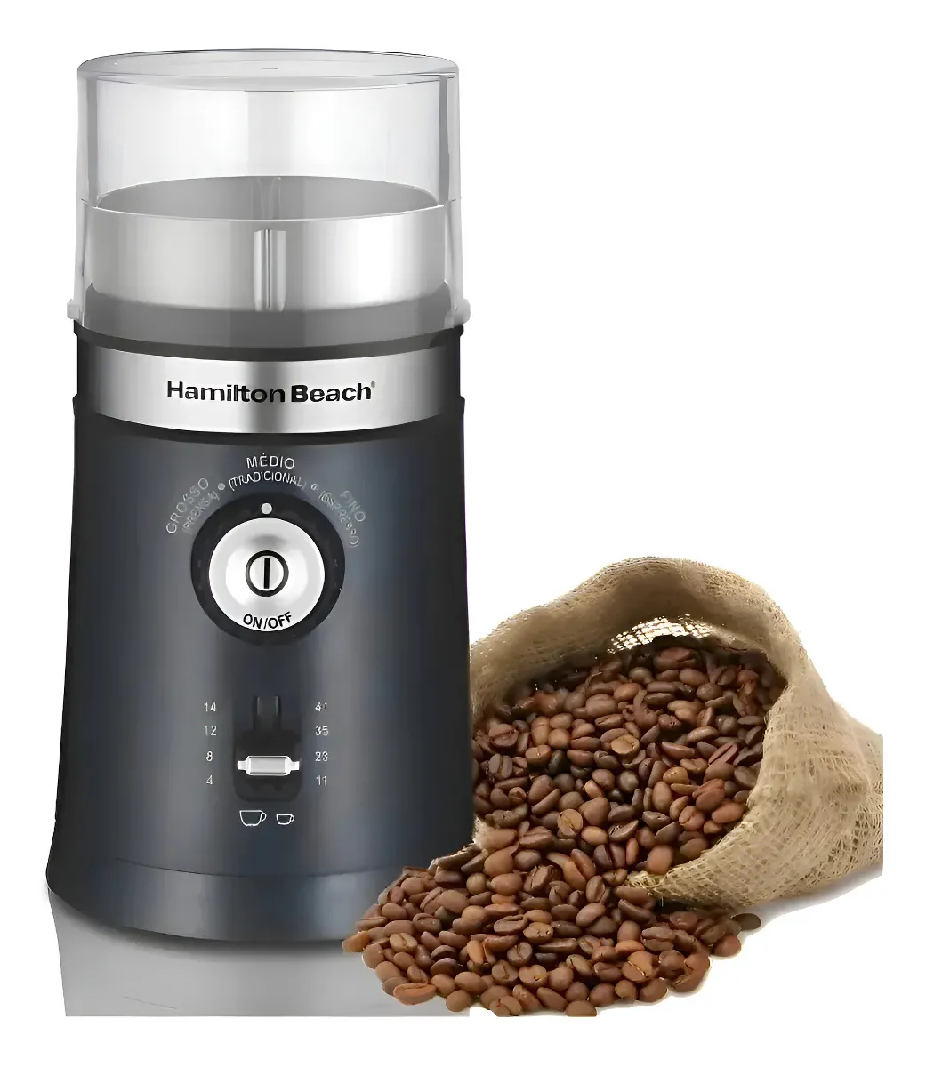 Solução curada: Moedor Moinho Automático Hamilton Beach Ajustável Com Controle De Granulação Triturador Secos Sementes Grãos Café Cuba Removível E 2 Lâminas Em Aço Inox Doméstico - 127v