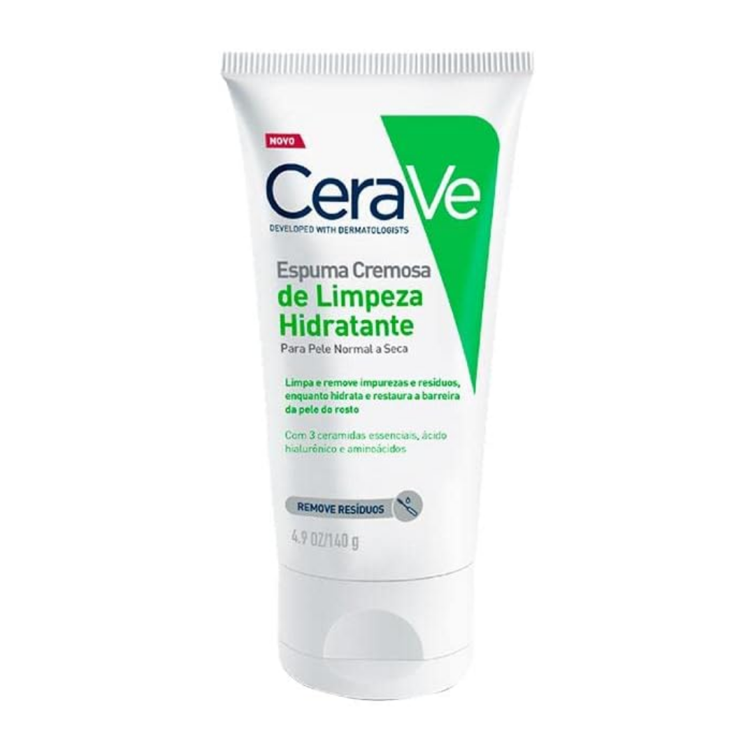 Solução curada: CeraVe, Espuma Cremosa de Limpeza Hidratante, com Ácido Hialurônico